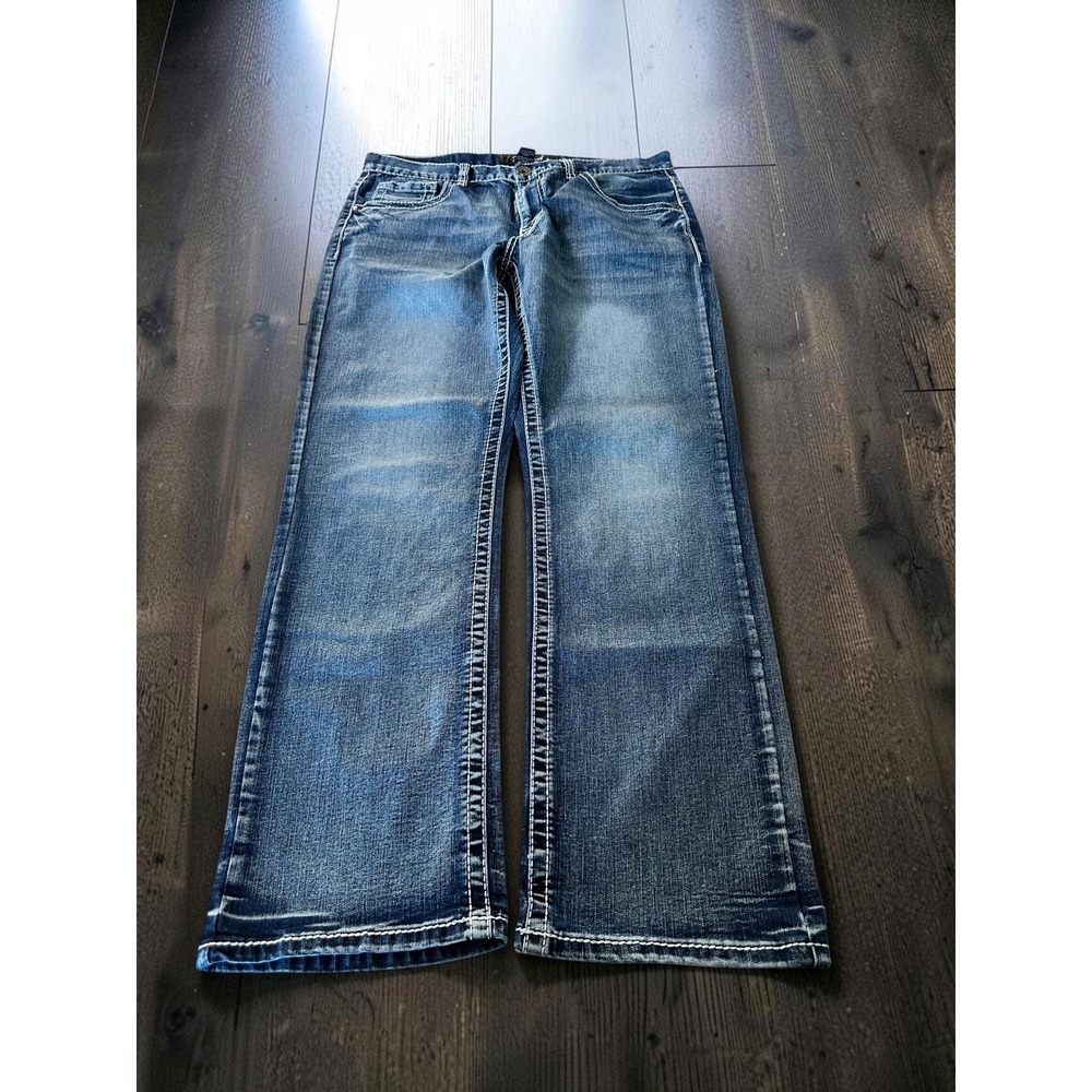 True Luck Jeans Mens 34x32 Blue Bootcut Heavy Stitch Y2K Western Denim